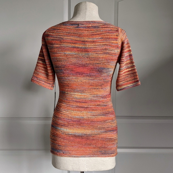 Vertigo Top Space Dye Multicolor Knit Elbow Length Sleeve Round Neck S NWT - Picture 7 of 12